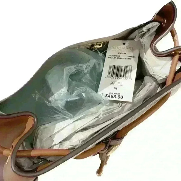 Michael Kors Phoebe Medium Flap Drawstring Backpack MK Signature Vanilla - Picture 6 of 7